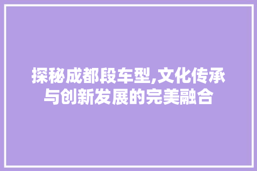 探秘成都段车型,文化传承与创新发展的完美融合
