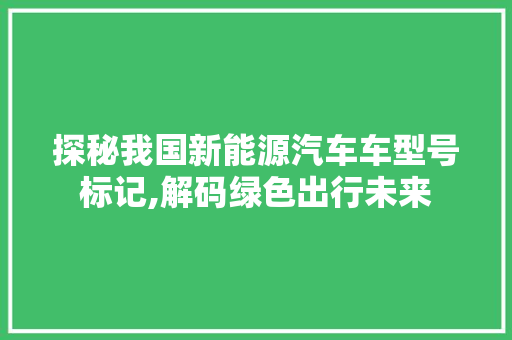 探秘我国新能源汽车车型号标记,解码绿色出行未来