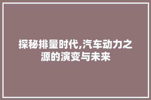 探秘排量时代,汽车动力之源的演变与未来