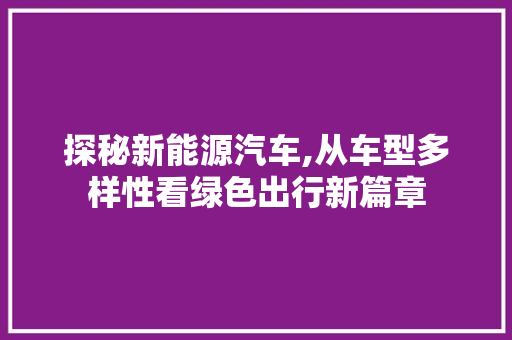 探秘新能源汽车,从车型多样性看绿色出行新篇章