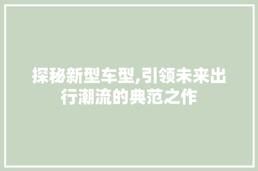 探秘新型车型,引领未来出行潮流的典范之作