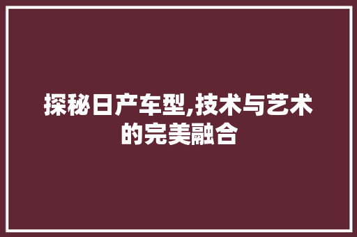 探秘日产车型,技术与艺术的完美融合