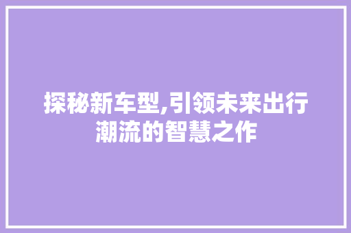 探秘新车型,引领未来出行潮流的智慧之作