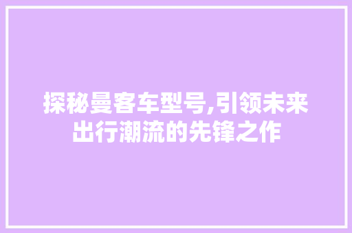 探秘曼客车型号,引领未来出行潮流的先锋之作
