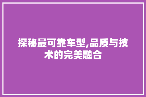探秘最可靠车型,品质与技术的完美融合