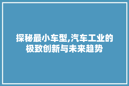 探秘最小车型,汽车工业的极致创新与未来趋势