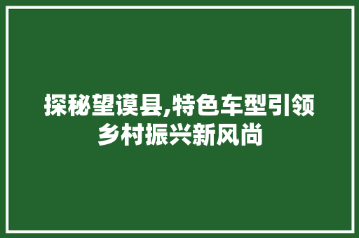探秘望谟县,特色车型引领乡村振兴新风尚