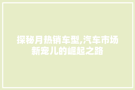探秘月热销车型,汽车市场新宠儿的崛起之路
