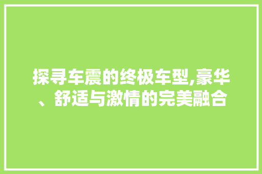 探寻车震的终极车型,豪华、舒适与激情的完美融合