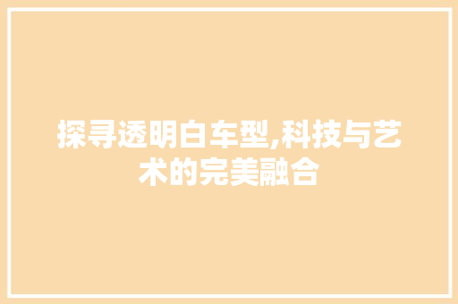 探寻透明白车型,科技与艺术的完美融合