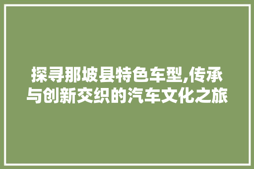 探寻那坡县特色车型,传承与创新交织的汽车文化之旅