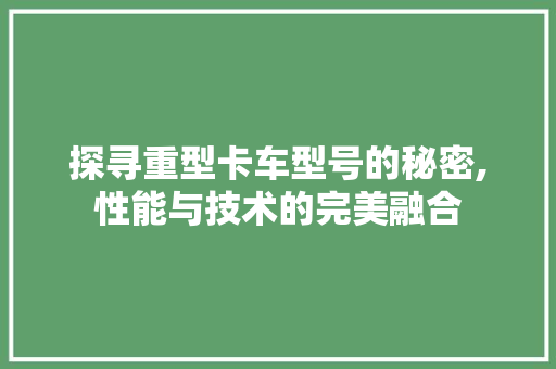 探寻重型卡车型号的秘密,性能与技术的完美融合
