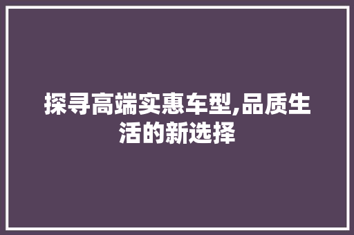 探寻高端实惠车型,品质生活的新选择