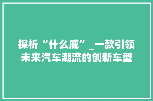 探析“什么威”_一款引领未来汽车潮流的创新车型