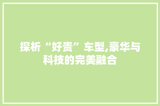 探析“好贵”车型,豪华与科技的完美融合