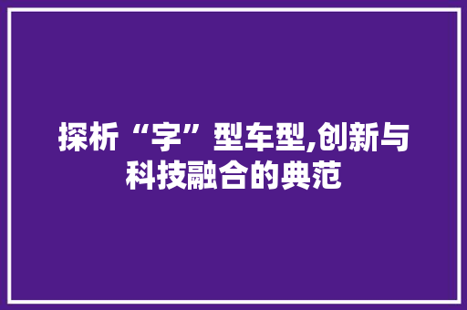 探析“字”型车型,创新与科技融合的典范