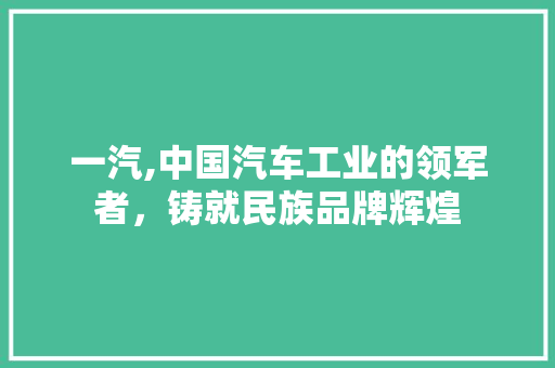 一汽,中国汽车工业的领军者，铸就民族品牌辉煌