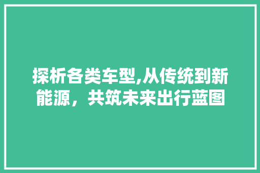 探析各类车型,从传统到新能源，共筑未来出行蓝图