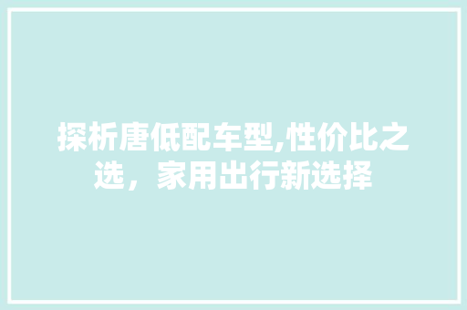 探析唐低配车型,性价比之选，家用出行新选择