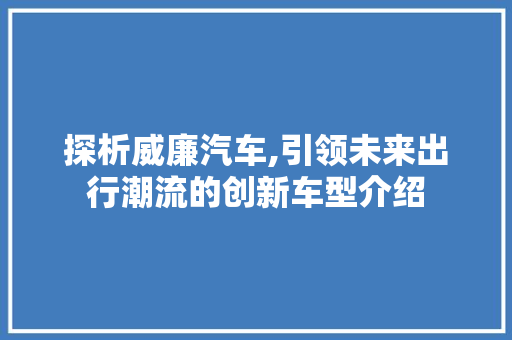 探析威廉汽车,引领未来出行潮流的创新车型介绍