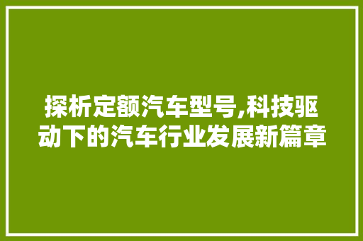 探析定额汽车型号,科技驱动下的汽车行业发展新篇章