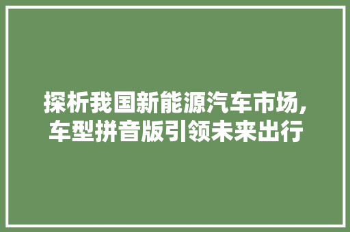 探析我国新能源汽车市场,车型拼音版引领未来出行