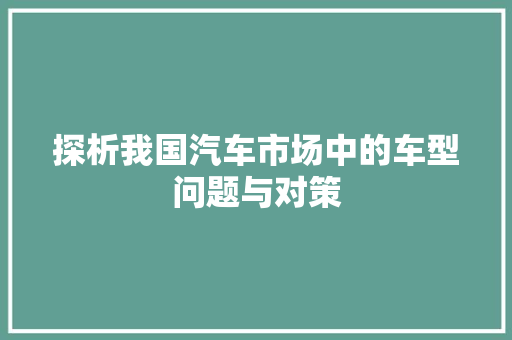 探析我国汽车市场中的车型问题与对策