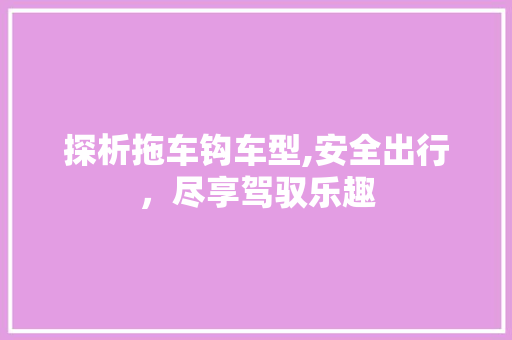 探析拖车钩车型,安全出行，尽享驾驭乐趣