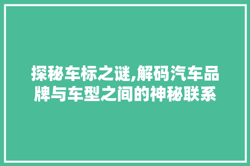 探秘车标之谜,解码汽车品牌与车型之间的神秘联系