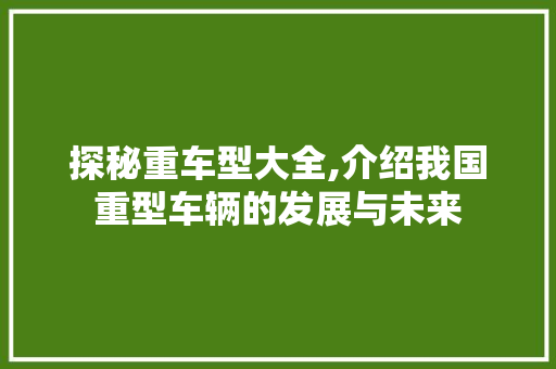 探秘重车型大全,介绍我国重型车辆的发展与未来