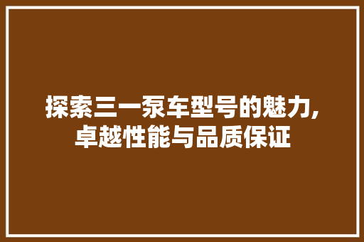 探索三一泵车型号的魅力,卓越性能与品质保证