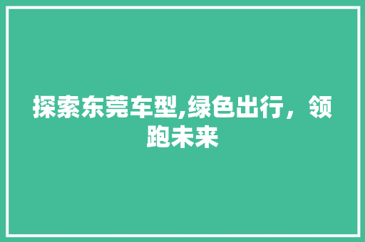 探索东莞车型,绿色出行，领跑未来