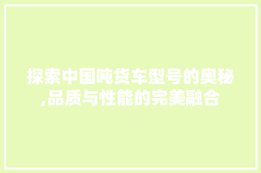 探索中国吨货车型号的奥秘,品质与性能的完美融合