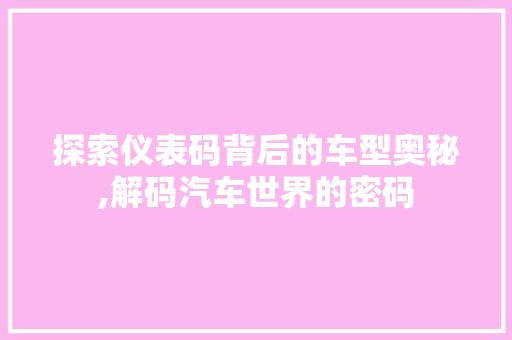 探索仪表码背后的车型奥秘,解码汽车世界的密码