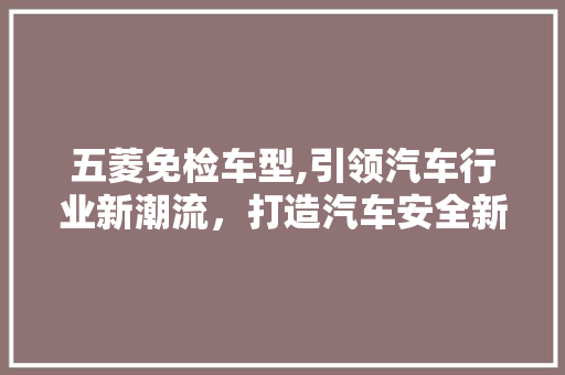 五菱免检车型,引领汽车行业新潮流，打造汽车安全新标杆