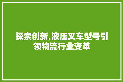 探索创新,液压叉车型号引领物流行业变革