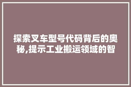 探索叉车型号代码背后的奥秘,提示工业搬运领域的智慧之光
