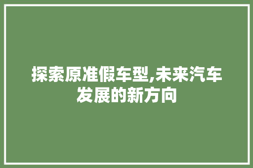 探索原准假车型,未来汽车发展的新方向