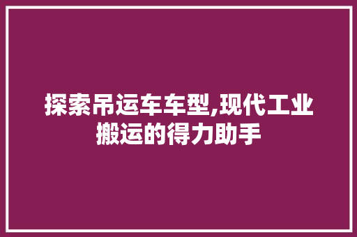 探索吊运车车型,现代工业搬运的得力助手