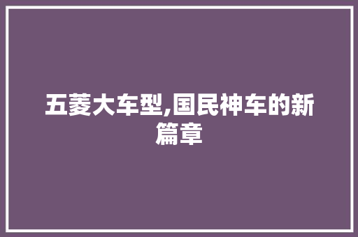五菱大车型,国民神车的新篇章