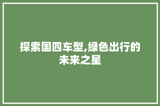 探索国四车型,绿色出行的未来之星