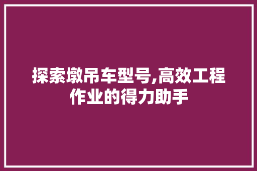 探索墩吊车型号,高效工程作业的得力助手