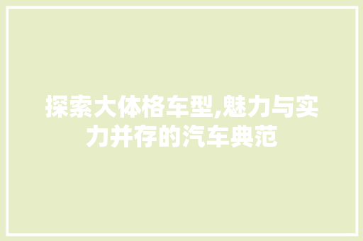 探索大体格车型,魅力与实力并存的汽车典范