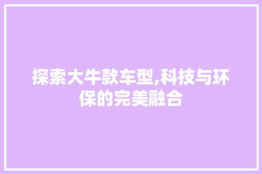 探索大牛款车型,科技与环保的完美融合