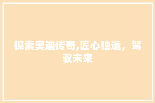 探索奥迪传奇,匠心独运，驾驭未来