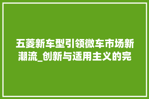 五菱新车型引领微车市场新潮流_创新与适用主义的完美结合