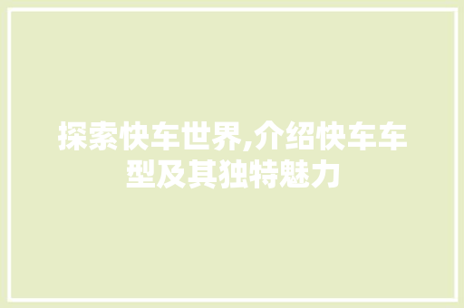 探索快车世界,介绍快车车型及其独特魅力