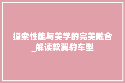 探索性能与美学的完美融合_解读款翼豹车型