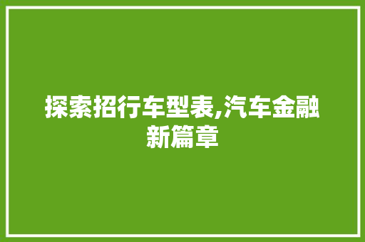 探索招行车型表,汽车金融新篇章