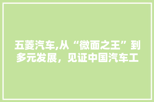 五菱汽车,从“微面之王”到多元发展，见证中国汽车工业的崛起